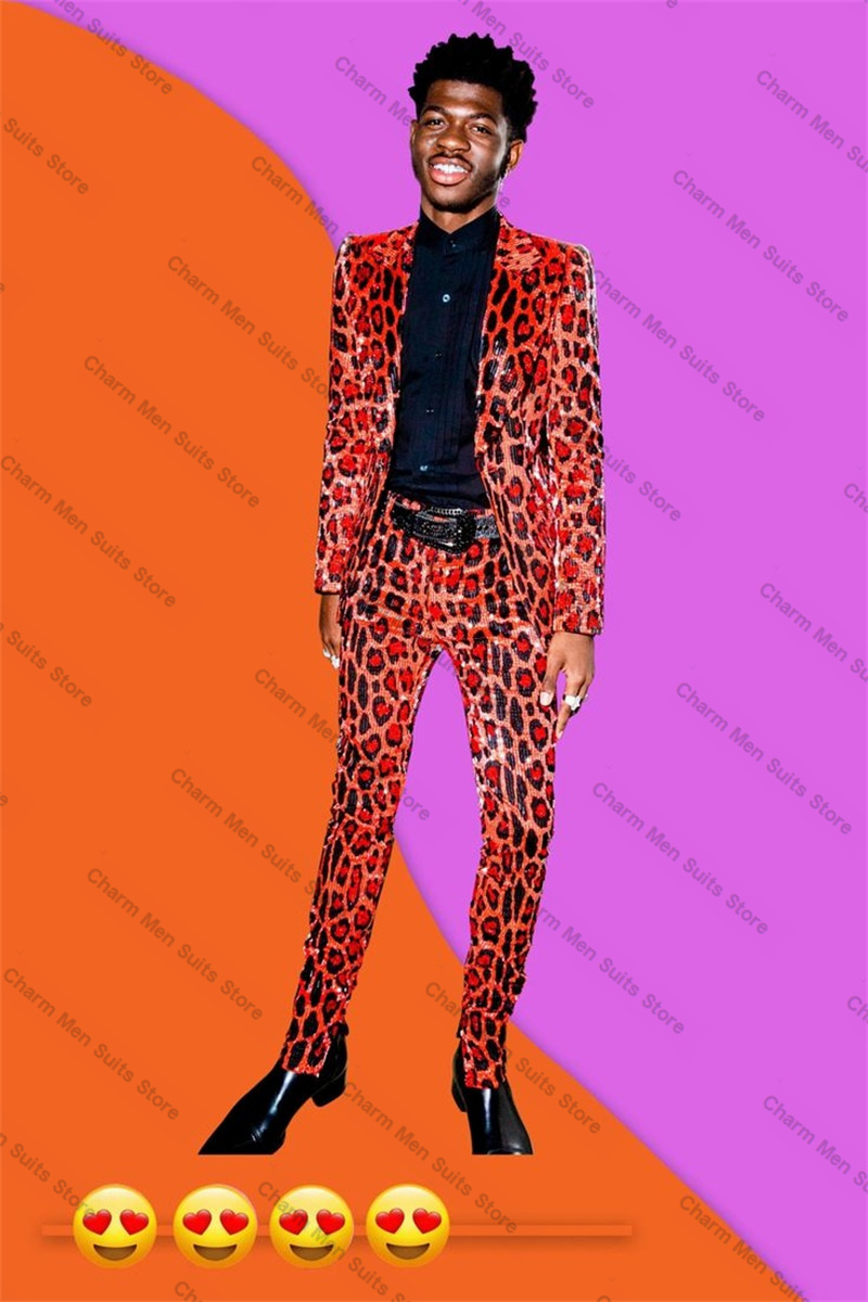 Men'S Grooming Room - Leopard cekiny męskie garnitury zestaw 2-częściowy